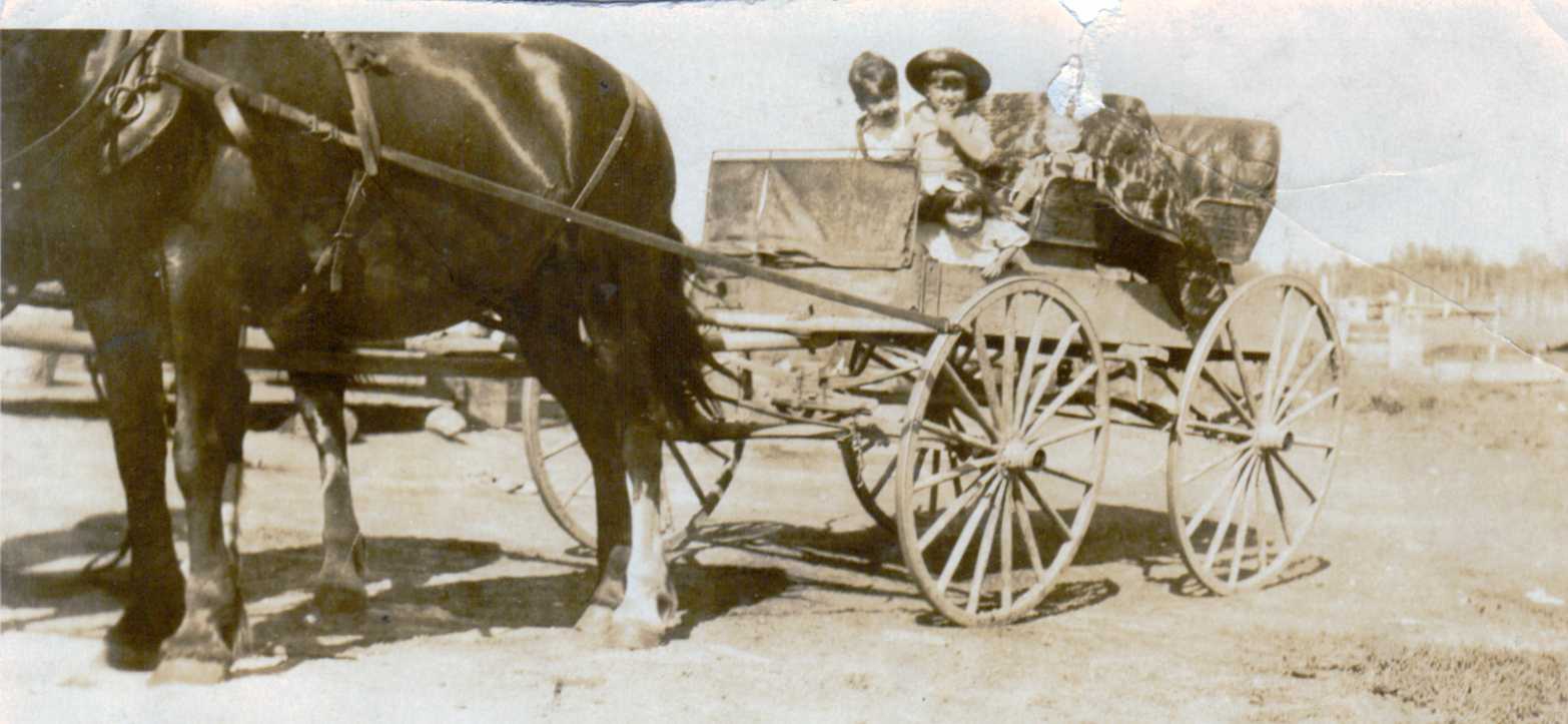 Hubert and Doris Brooks in Horse Drawn Wagon 